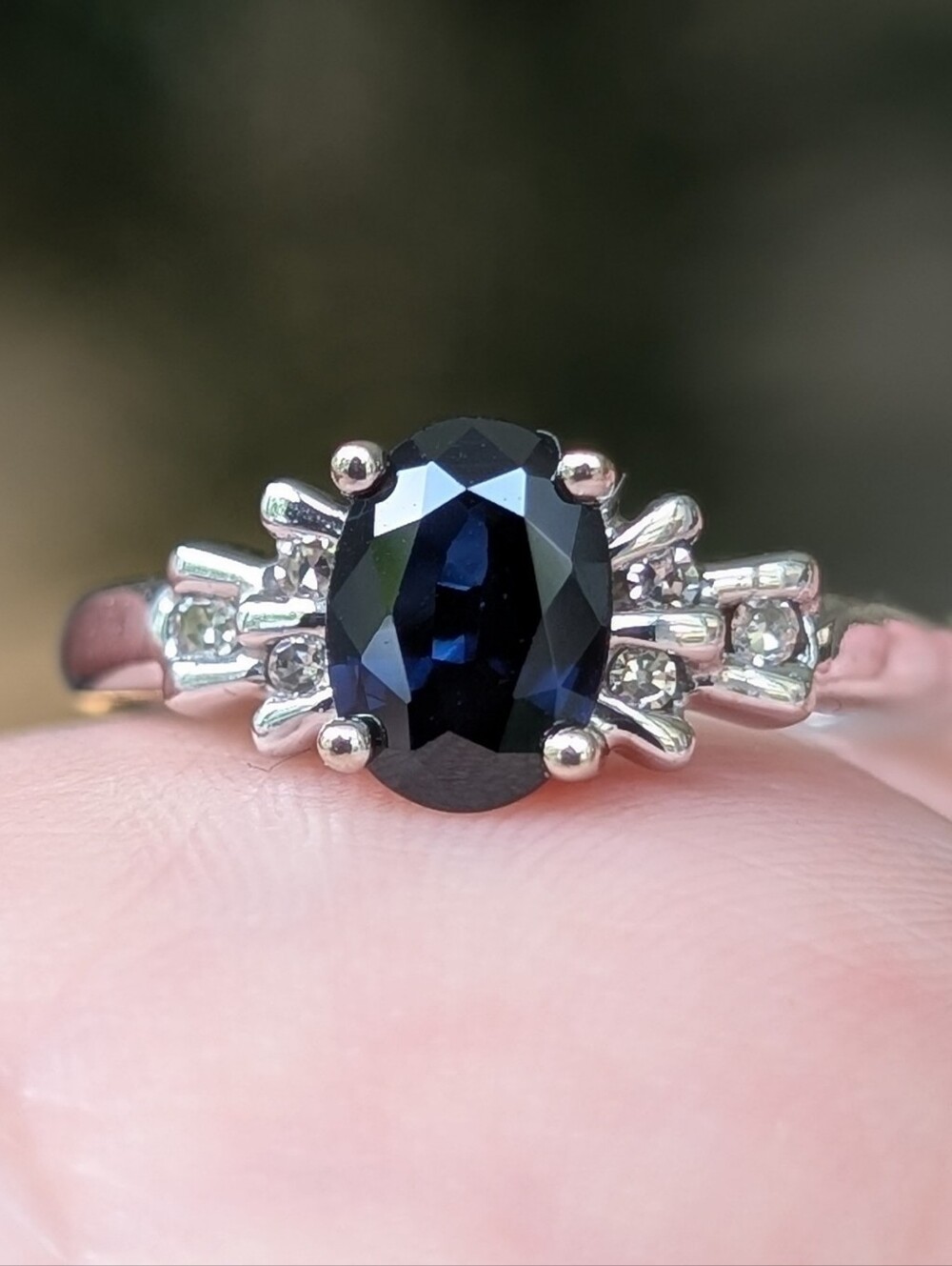 10K White Gold Sapphire And Diamond Ring